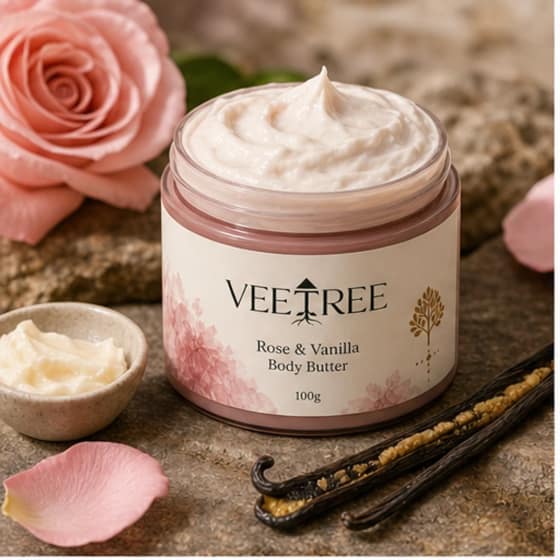 Rose and vanilla body butter for dry skin
