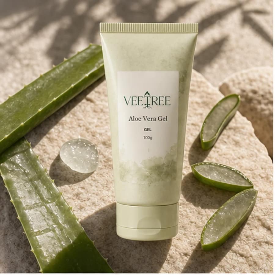 Aloe Vera Gel arranged with its featured botanical ingredients