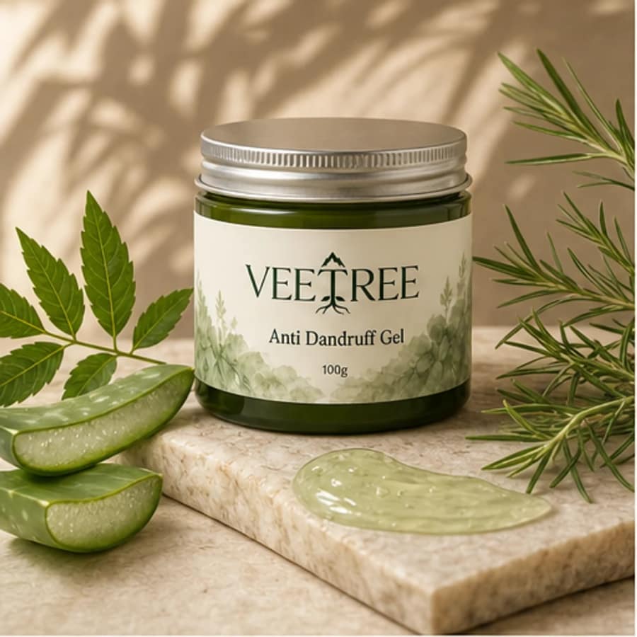 Anti Dandruff Gel arranged with its featured botanical ingredients