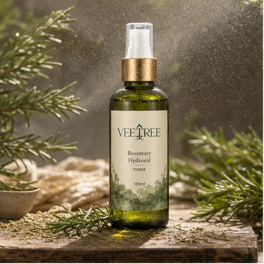 Rosemary Hydrosol arranged with its featured botanical ingredients
